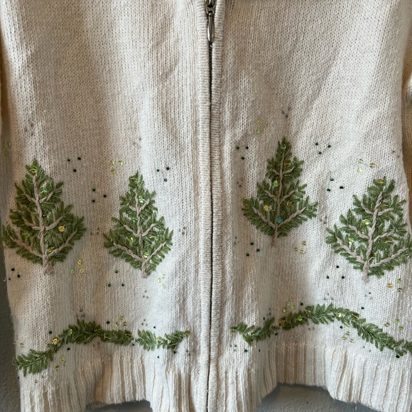 Vintage Northcrest Shawl Collar Embroidered Beaded Trees Zip Up Sweater Grandma - Picture 3 of 6